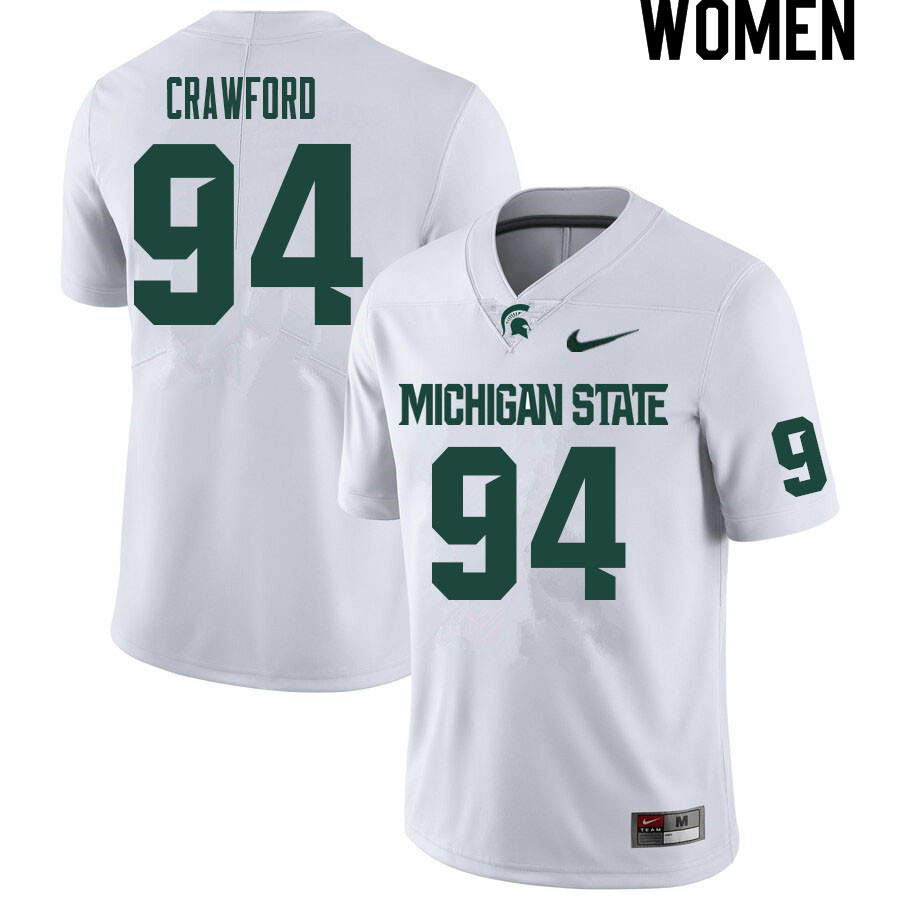 Women #94 Mitchell Crawford Michigan State Spartans College Football Jerseys Sale-White